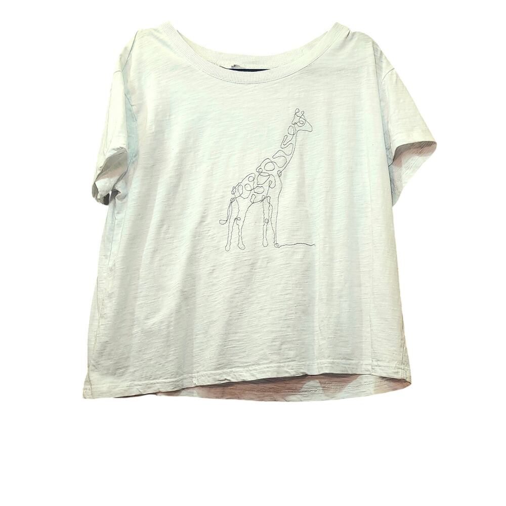 Womens Jane & Delancey Size Large White Bedazzled Giraffe T-Shirt Short Sleeve